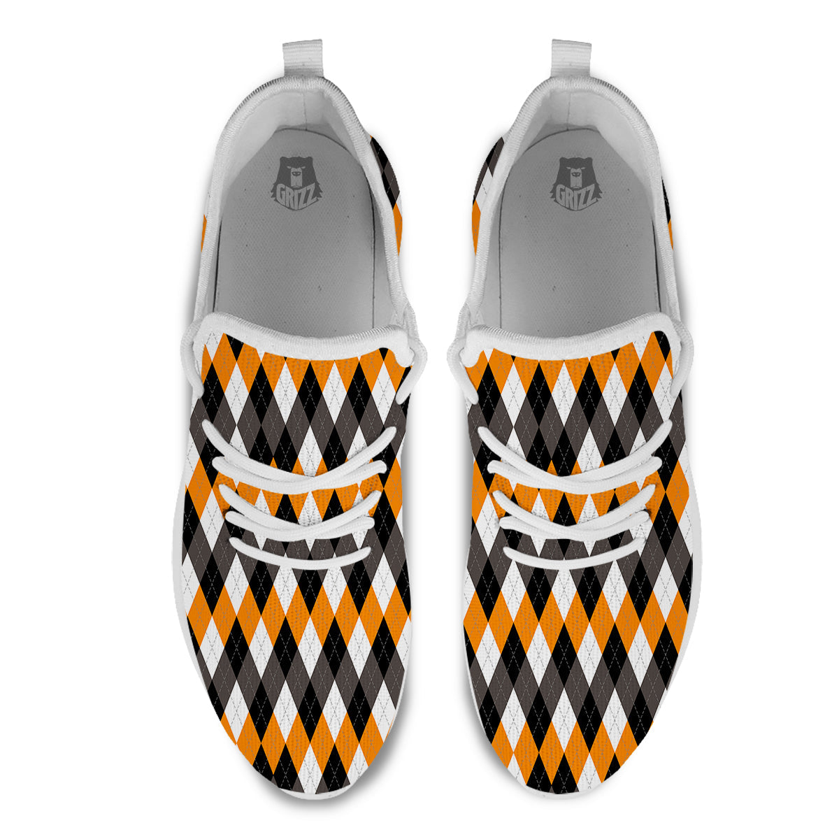 Argyle Orange Black And White Print Pattern White Athletic Shoes-grizzshop