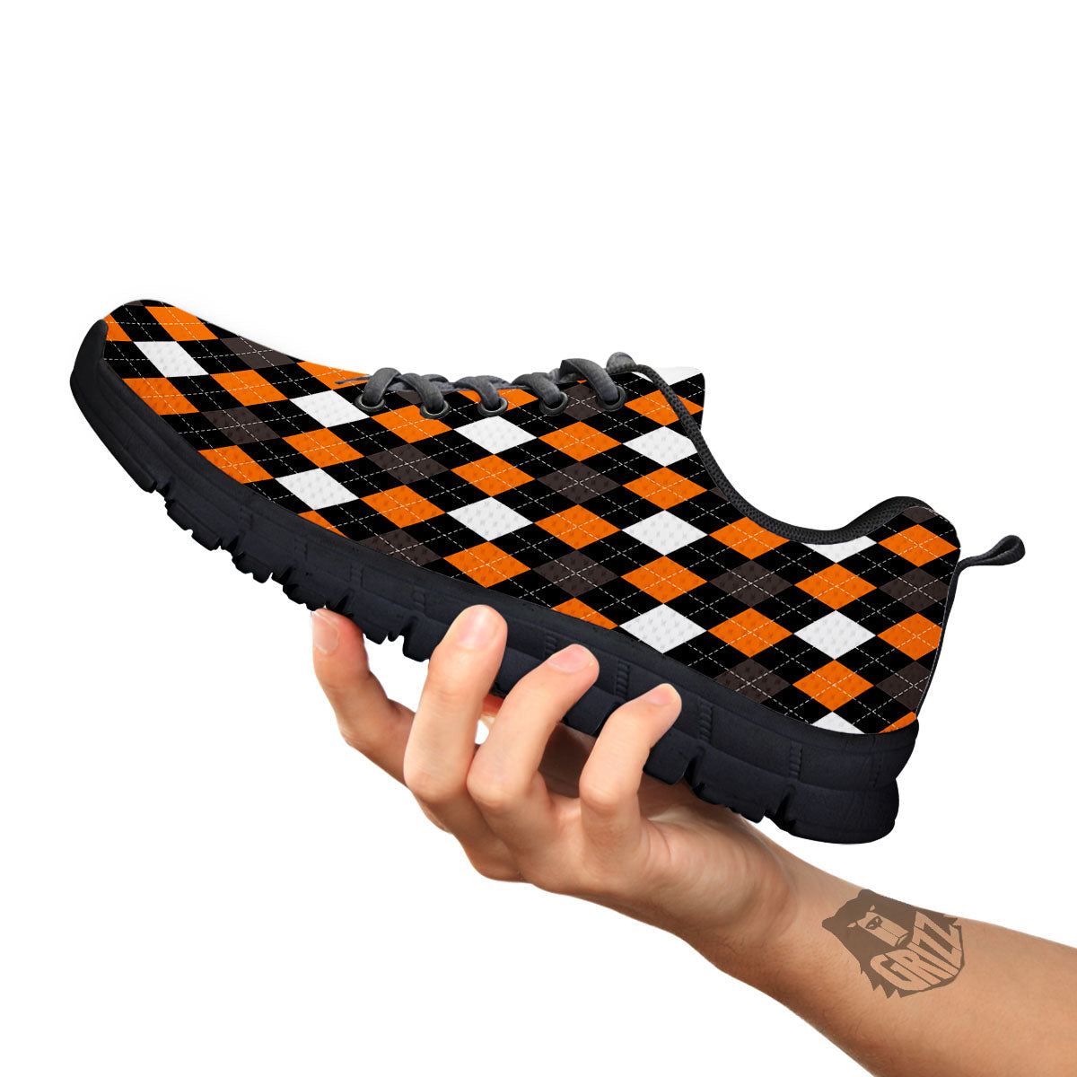 Argyle Orange Black Grey And White Print Black Sneaker-grizzshop