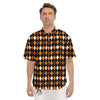 Argyle Orange Black Grey And White Print Men's Short Sleeve Shirts-grizzshop