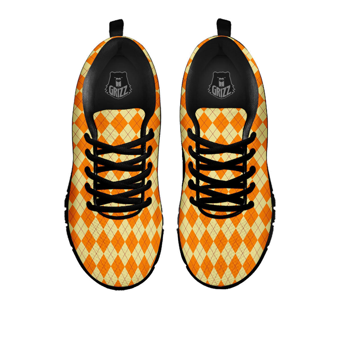 Argyle Orange Print Pattern Black Sneaker-grizzshop