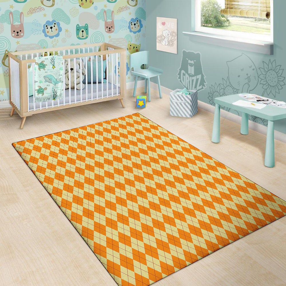 Argyle Orange Print Pattern Floor Mat-grizzshop