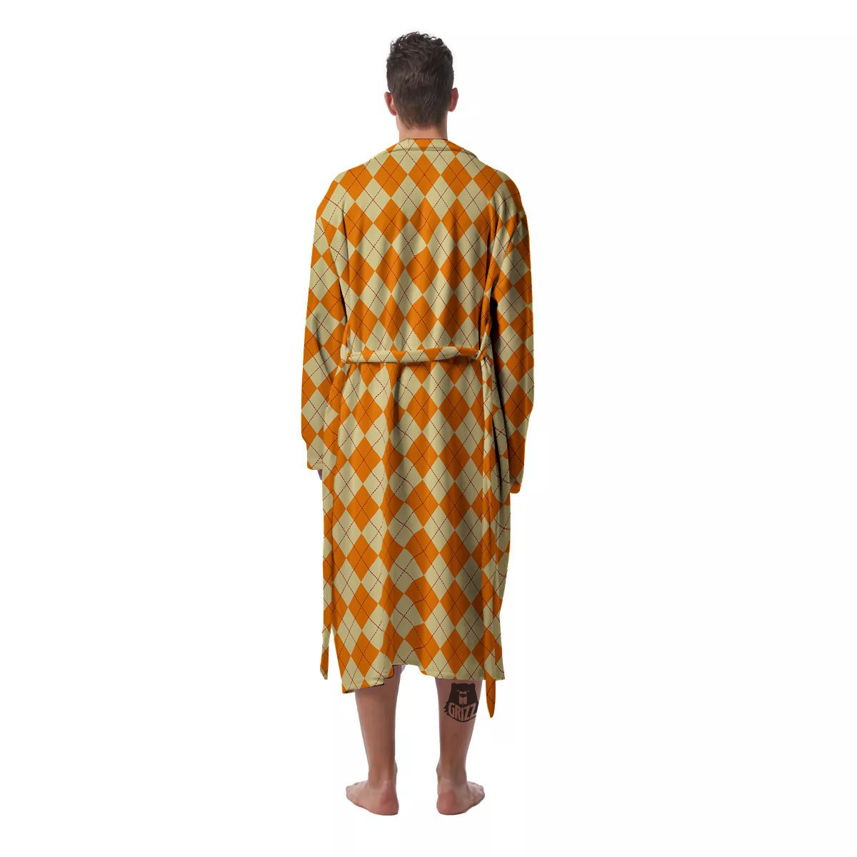 Argyle Orange Print Pattern Men's Robe-grizzshop