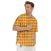 Argyle Orange Print Pattern Men's Short Sleeve Shirts-grizzshop