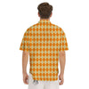 Argyle Orange Print Pattern Men's Short Sleeve Shirts-grizzshop