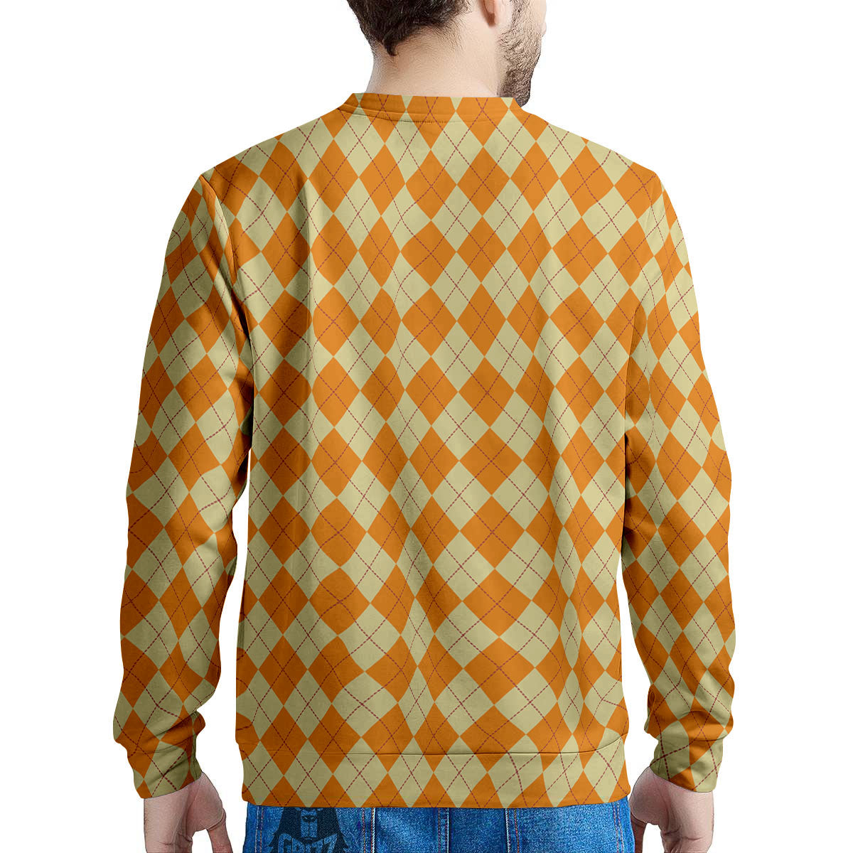 Argyle Orange Print Pattern Men's Sweatshirt-grizzshop