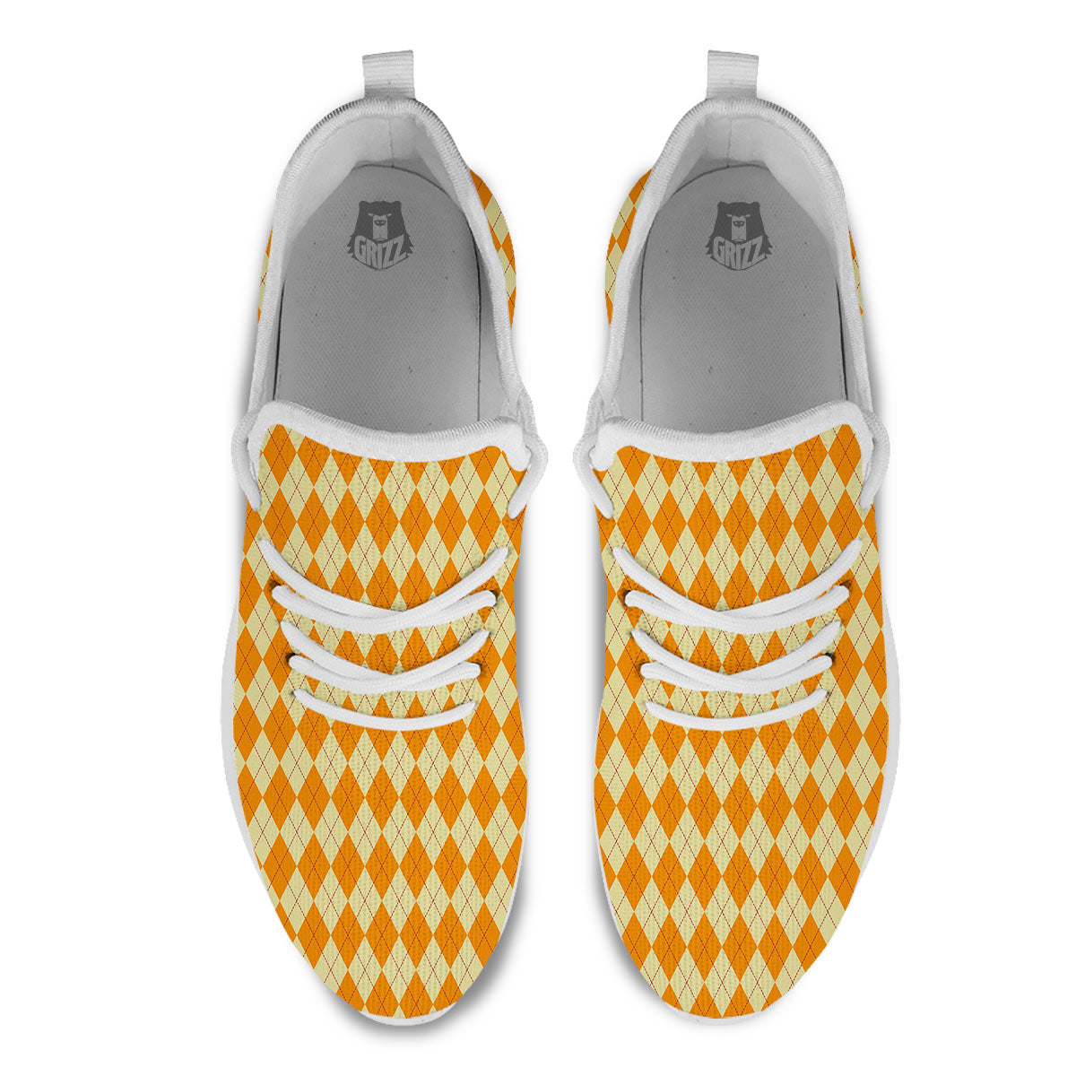 Argyle Orange Print Pattern White Athletic Shoes-grizzshop