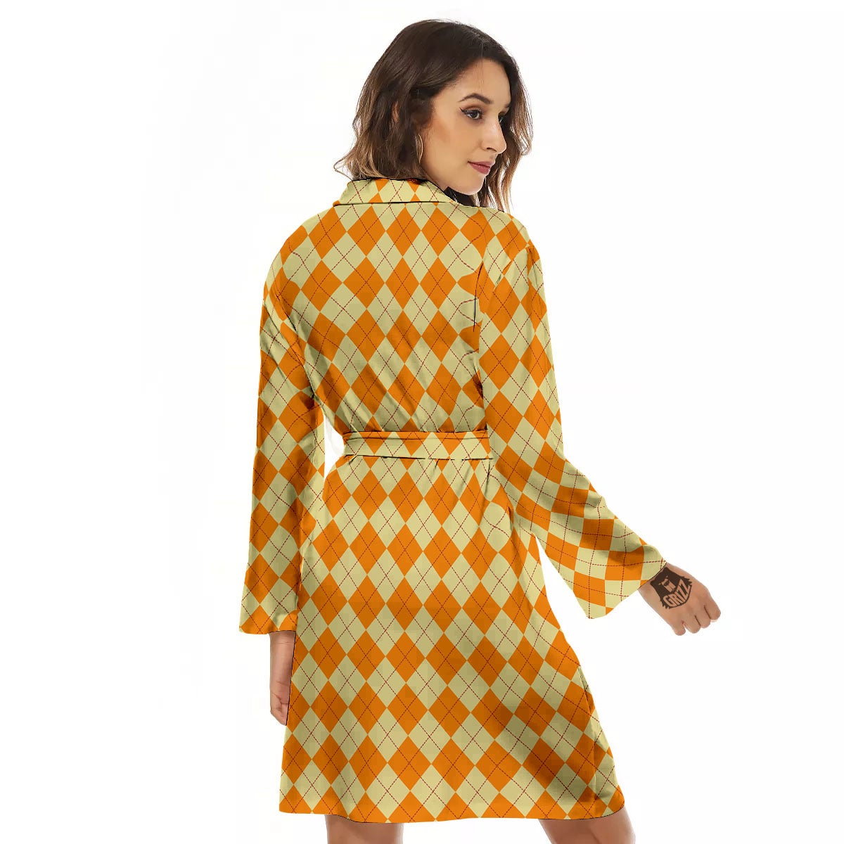 Argyle Orange Print Pattern Women's Robe-grizzshop