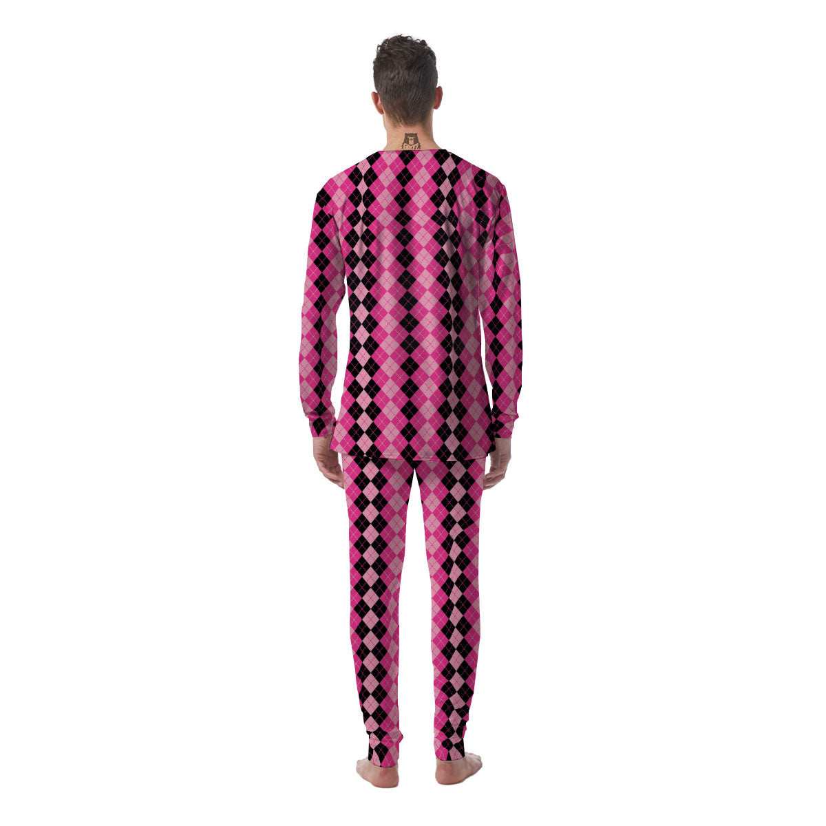 Argyle Pink And Black Print Pattern Men's Pajamas-grizzshop