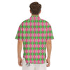 Argyle Pink And Green Print Pattern Men's Short Sleeve Shirts-grizzshop