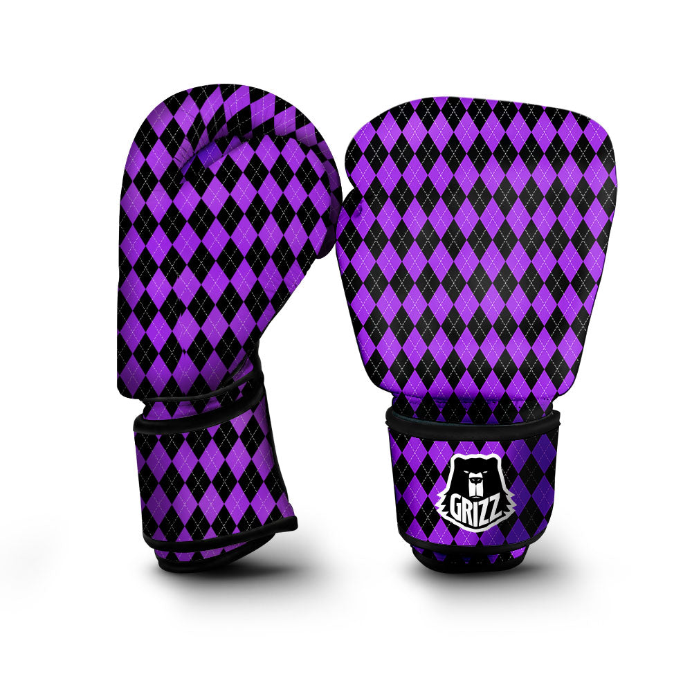 Argyle Purple And Black Print Pattern Boxing Gloves-grizzshop
