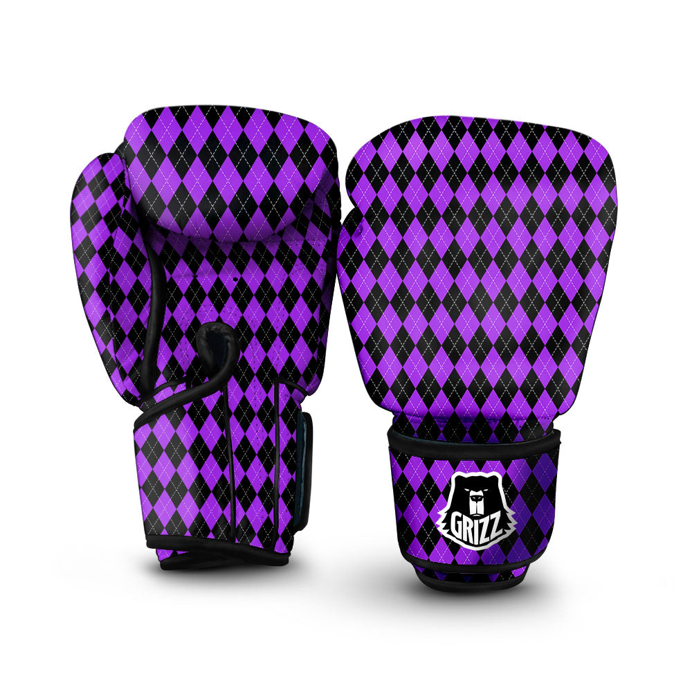 Argyle Purple And Black Print Pattern Boxing Gloves-grizzshop
