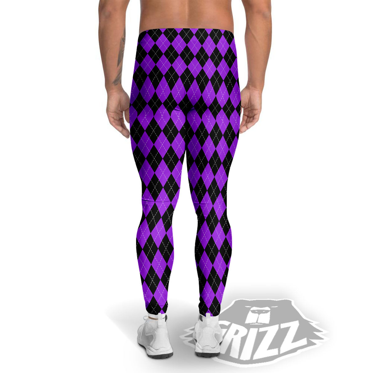 Argyle Purple And Black Print Pattern Men's Leggings-grizzshop
