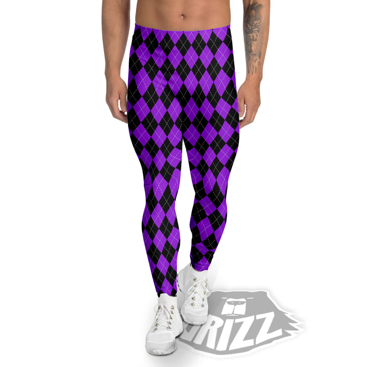 Argyle Purple And Black Print Pattern Men's Leggings-grizzshop