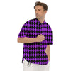 Argyle Purple And Black Print Pattern Men's Short Sleeve Shirts-grizzshop