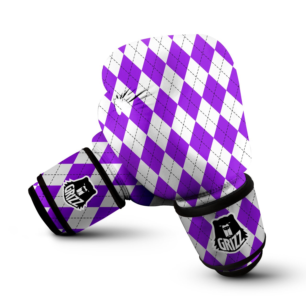 Argyle Purple And White Print Pattern Boxing Gloves-grizzshop