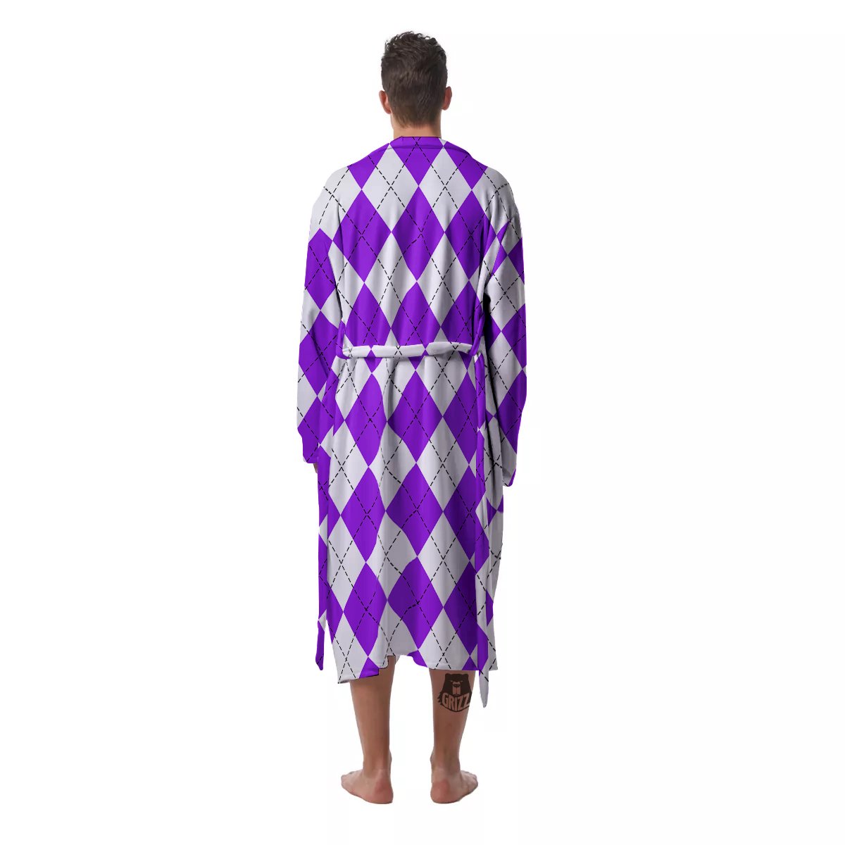 Argyle Purple And White Print Pattern Men's Robe-grizzshop