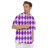 Argyle Purple And White Print Pattern Men's Short Sleeve Shirts-grizzshop