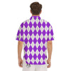 Argyle Purple And White Print Pattern Men's Short Sleeve Shirts-grizzshop