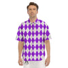 Argyle Purple And White Print Pattern Men's Short Sleeve Shirts-grizzshop