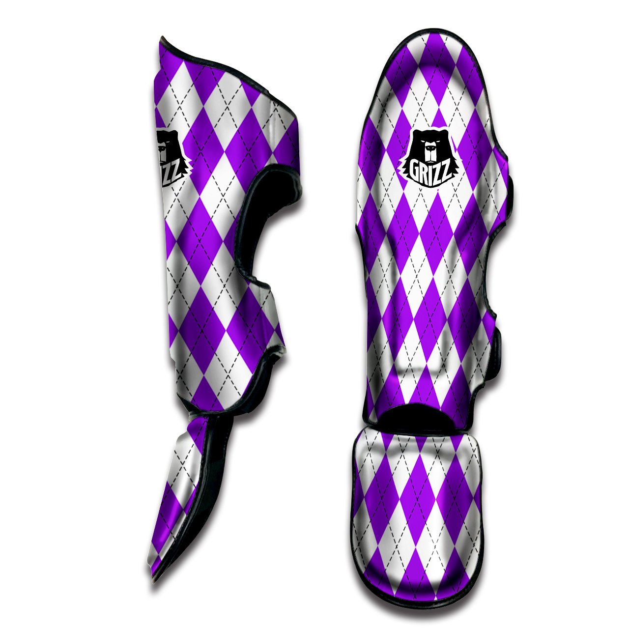 Argyle Purple And White Print Pattern Muay Thai Shin Guards-grizzshop