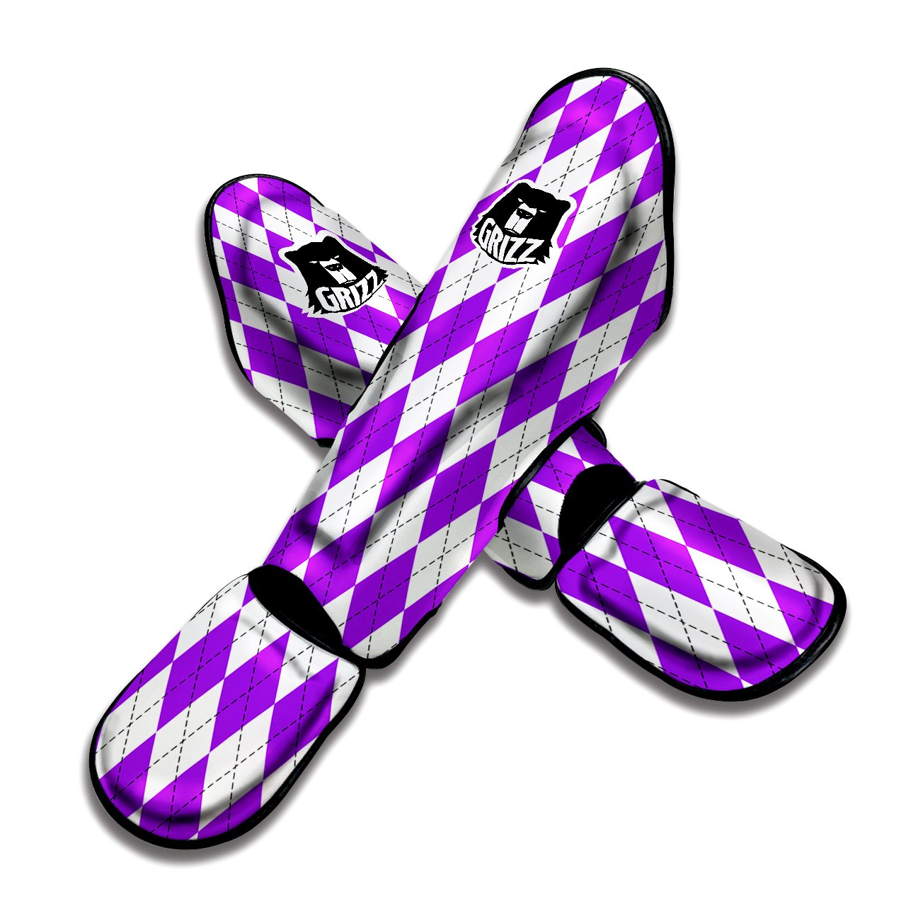 Argyle Purple And White Print Pattern Muay Thai Shin Guards-grizzshop