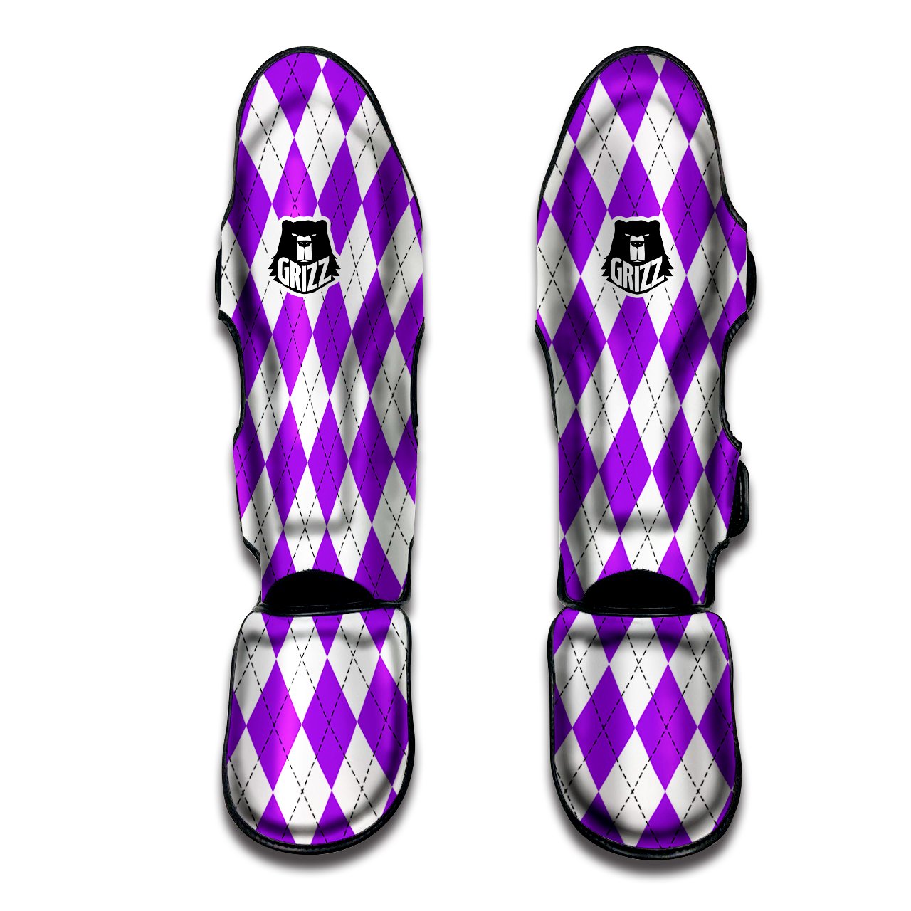 Argyle Purple And White Print Pattern Muay Thai Shin Guards-grizzshop