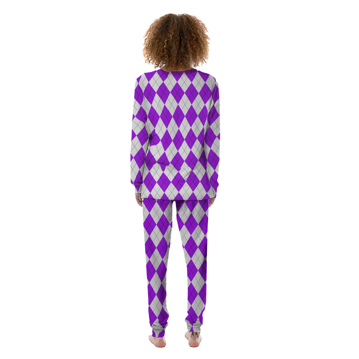 Argyle Purple And White Print Pattern Women's Pajamas-grizzshop