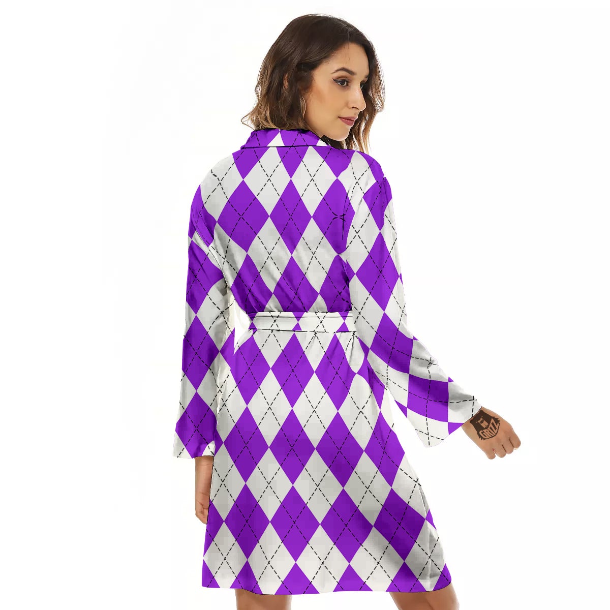 Argyle Purple And White Print Pattern Women's Robe-grizzshop