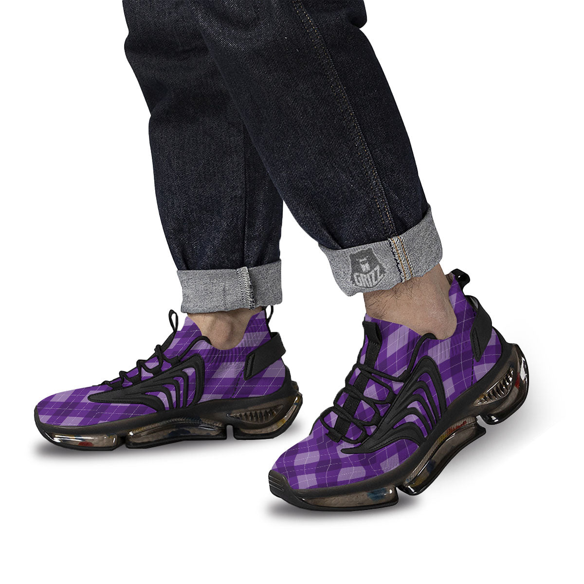 Argyle Purple Print Pattern Black Gym Shoes-grizzshop