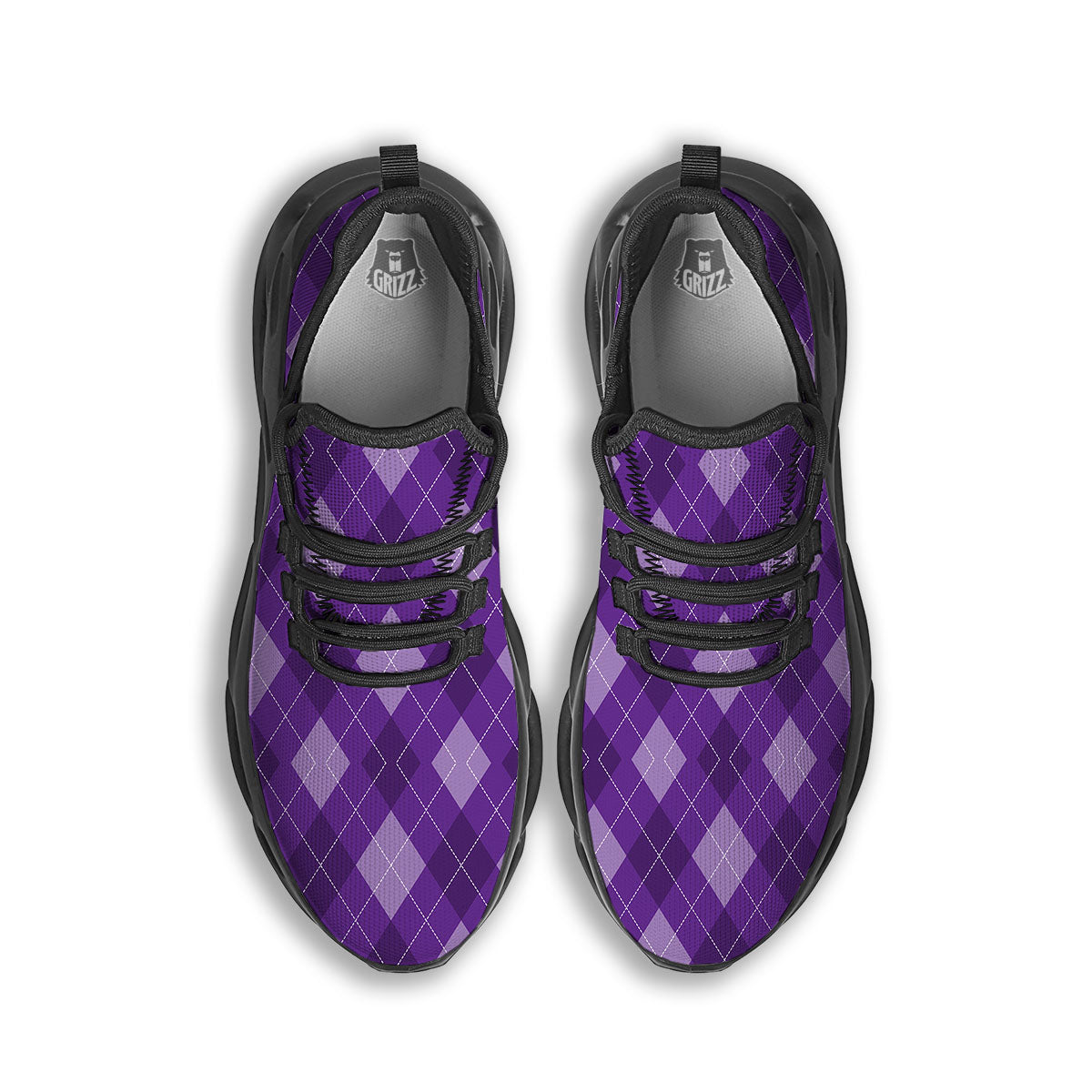 Argyle Purple Print Pattern Black Running Shoes-grizzshop