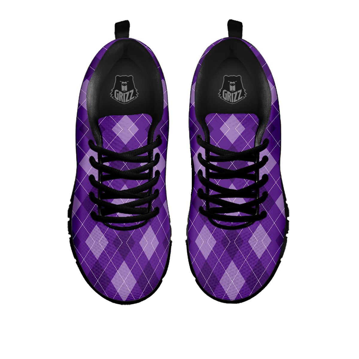 Argyle Purple Print Pattern Black Sneaker-grizzshop