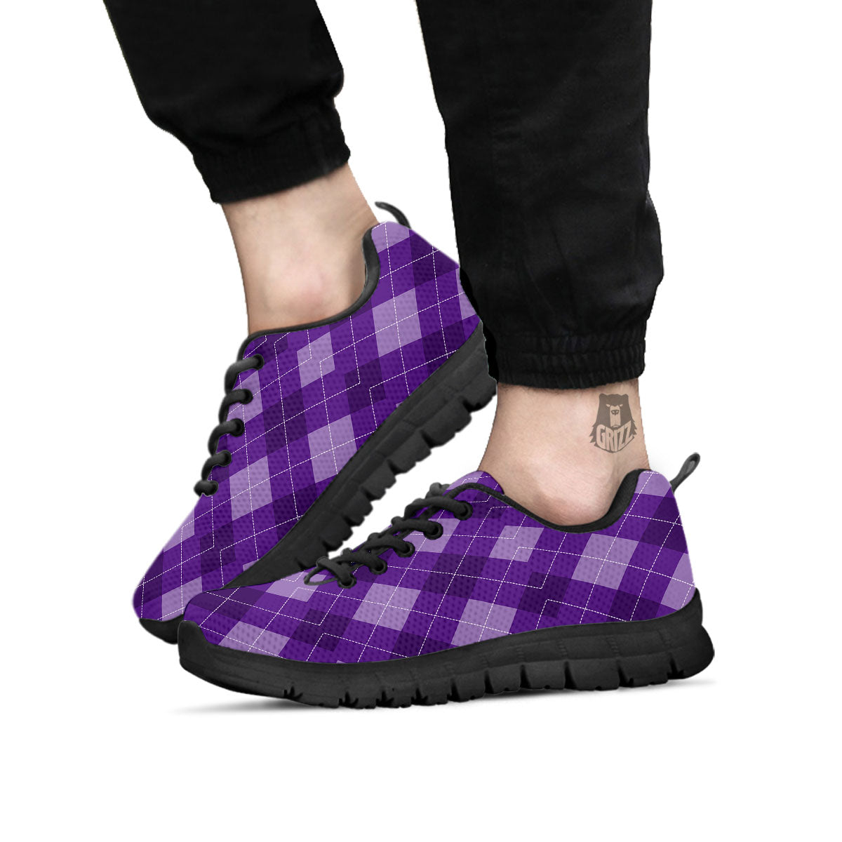 Argyle Purple Print Pattern Black Sneaker-grizzshop