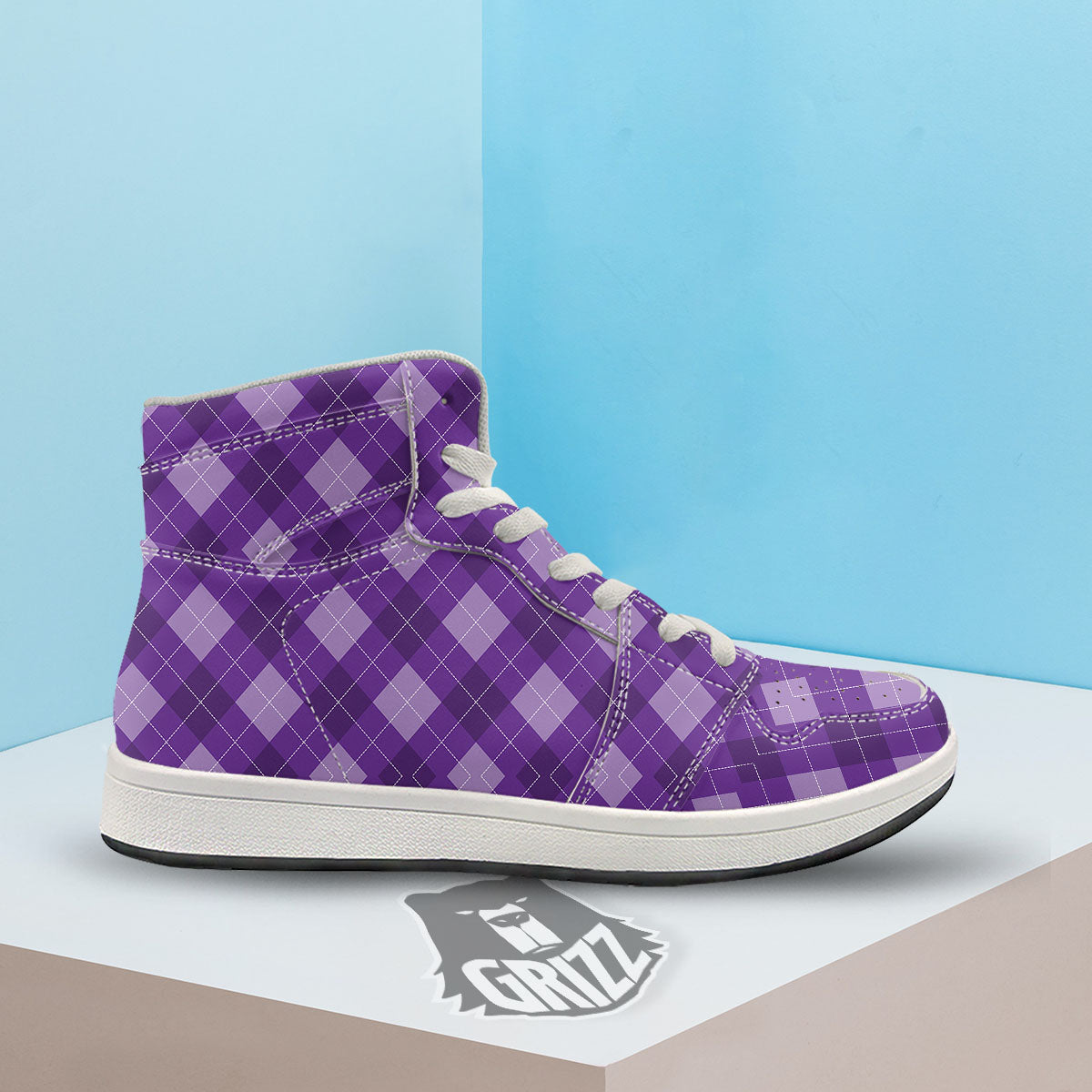 Argyle Purple Print Pattern High Top Sneakers-grizzshop