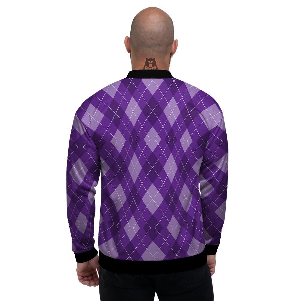 Argyle Purple Print Pattern Men's Bomber Jacket-grizzshop