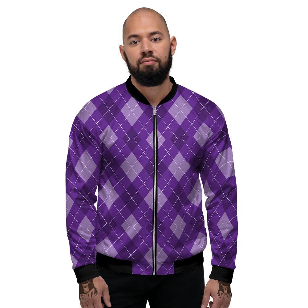 Argyle Purple Print Pattern Men's Bomber Jacket-grizzshop