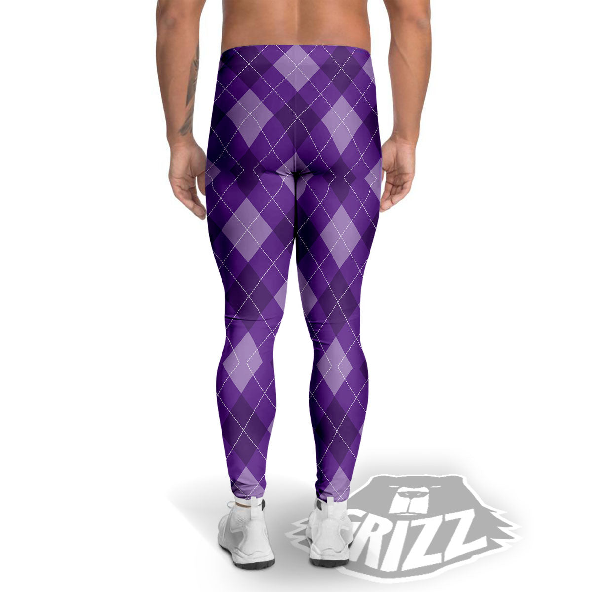 Argyle Purple Print Pattern Men's Leggings-grizzshop