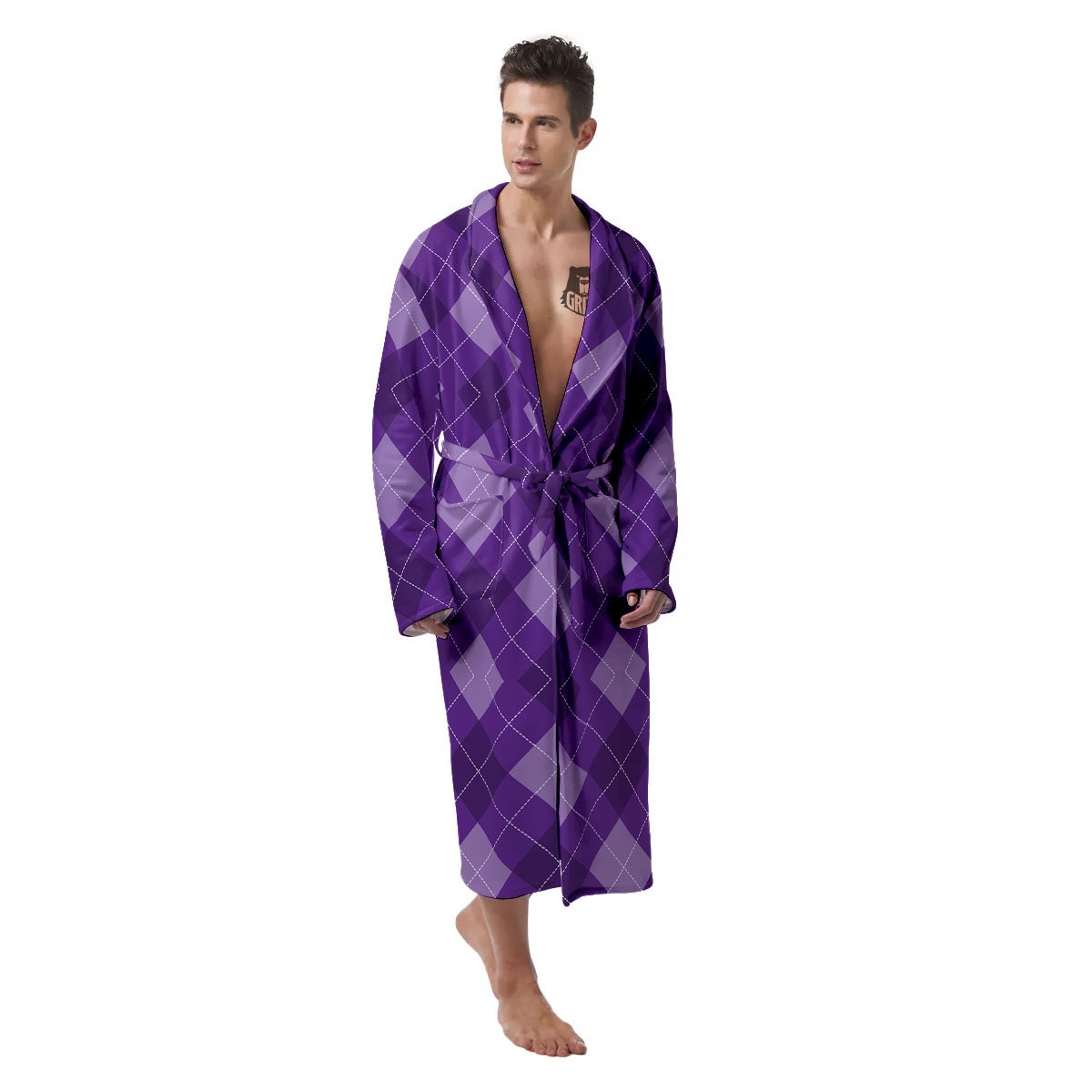 Argyle Purple Print Pattern Men's Robe-grizzshop