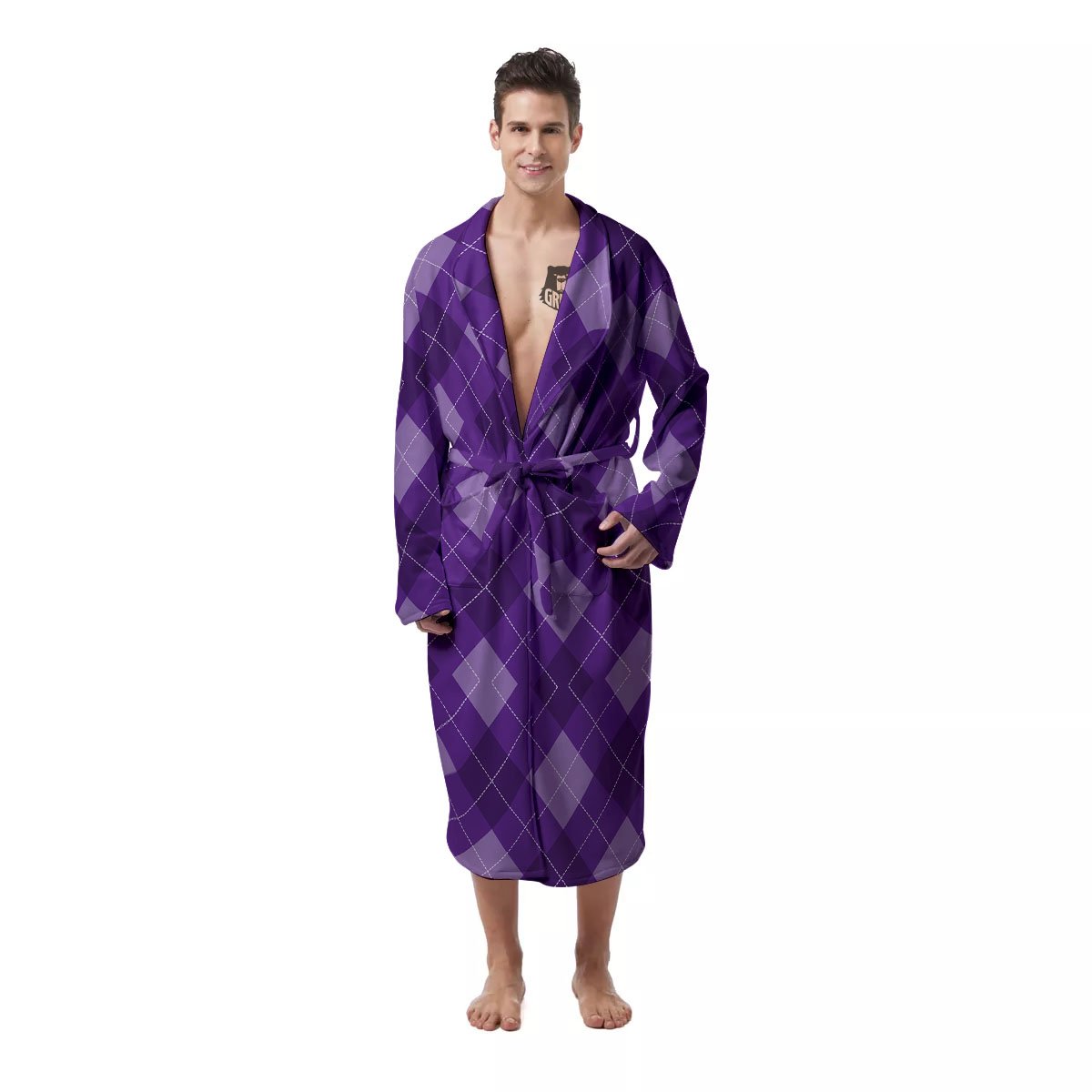 Argyle Purple Print Pattern Men's Robe-grizzshop