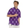 Argyle Purple Print Pattern Men's Short Sleeve Shirts-grizzshop