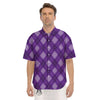 Argyle Purple Print Pattern Men's Short Sleeve Shirts-grizzshop