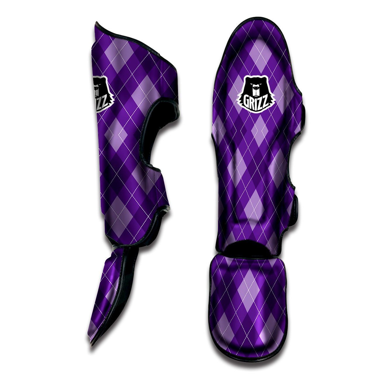 Argyle Purple Print Pattern Muay Thai Shin Guards-grizzshop