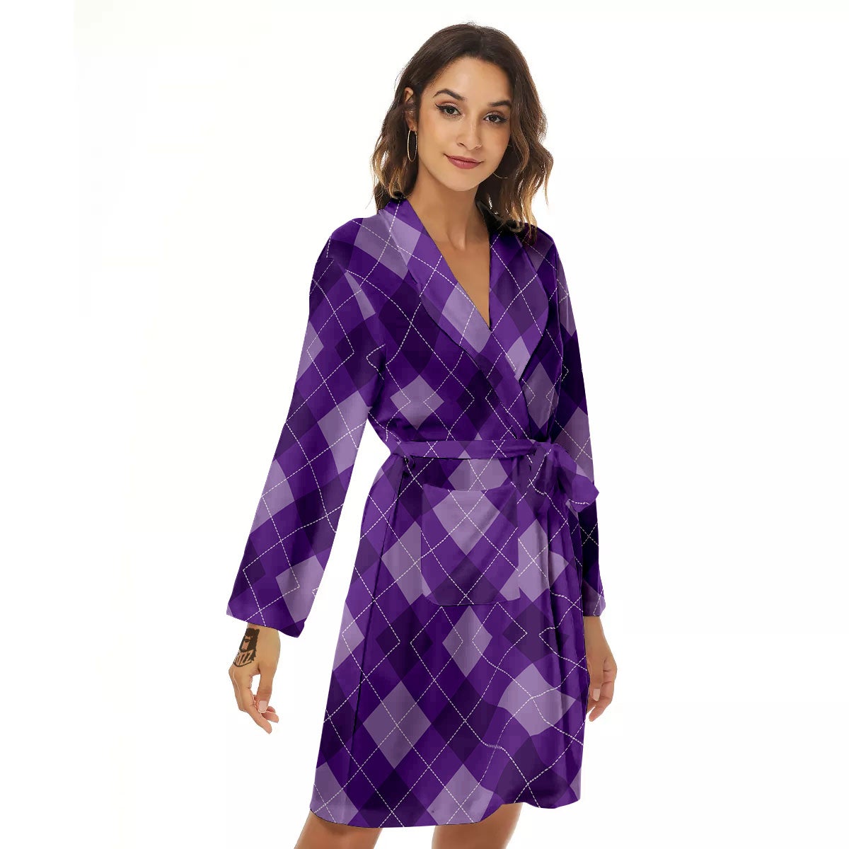 Argyle Purple Print Pattern Women's Robe-grizzshop