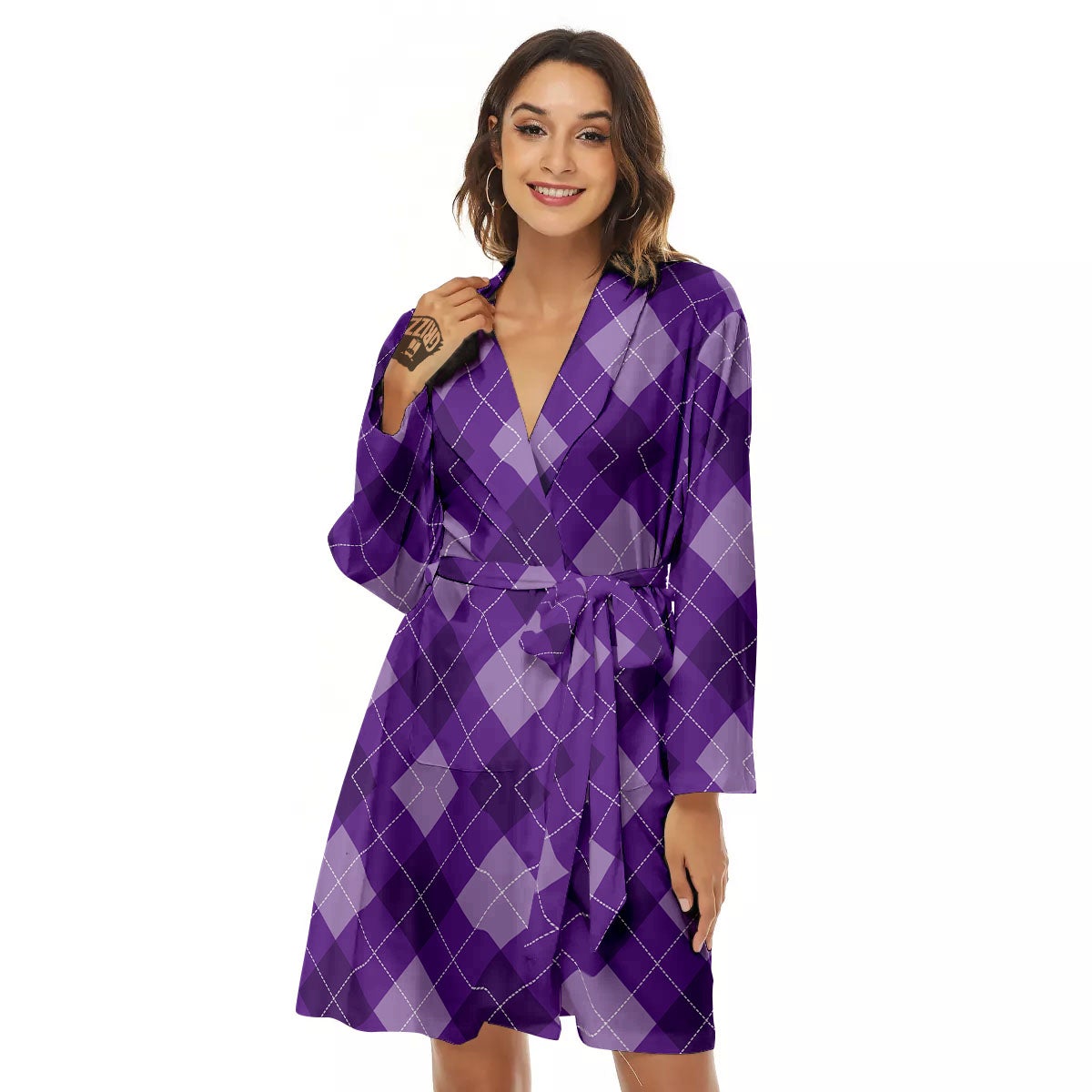 Argyle Purple Print Pattern Women's Robe-grizzshop