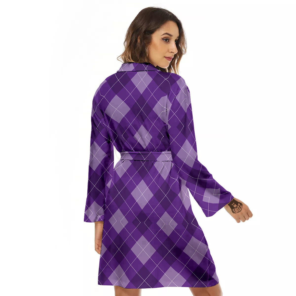 Argyle Purple Print Pattern Women's Robe-grizzshop