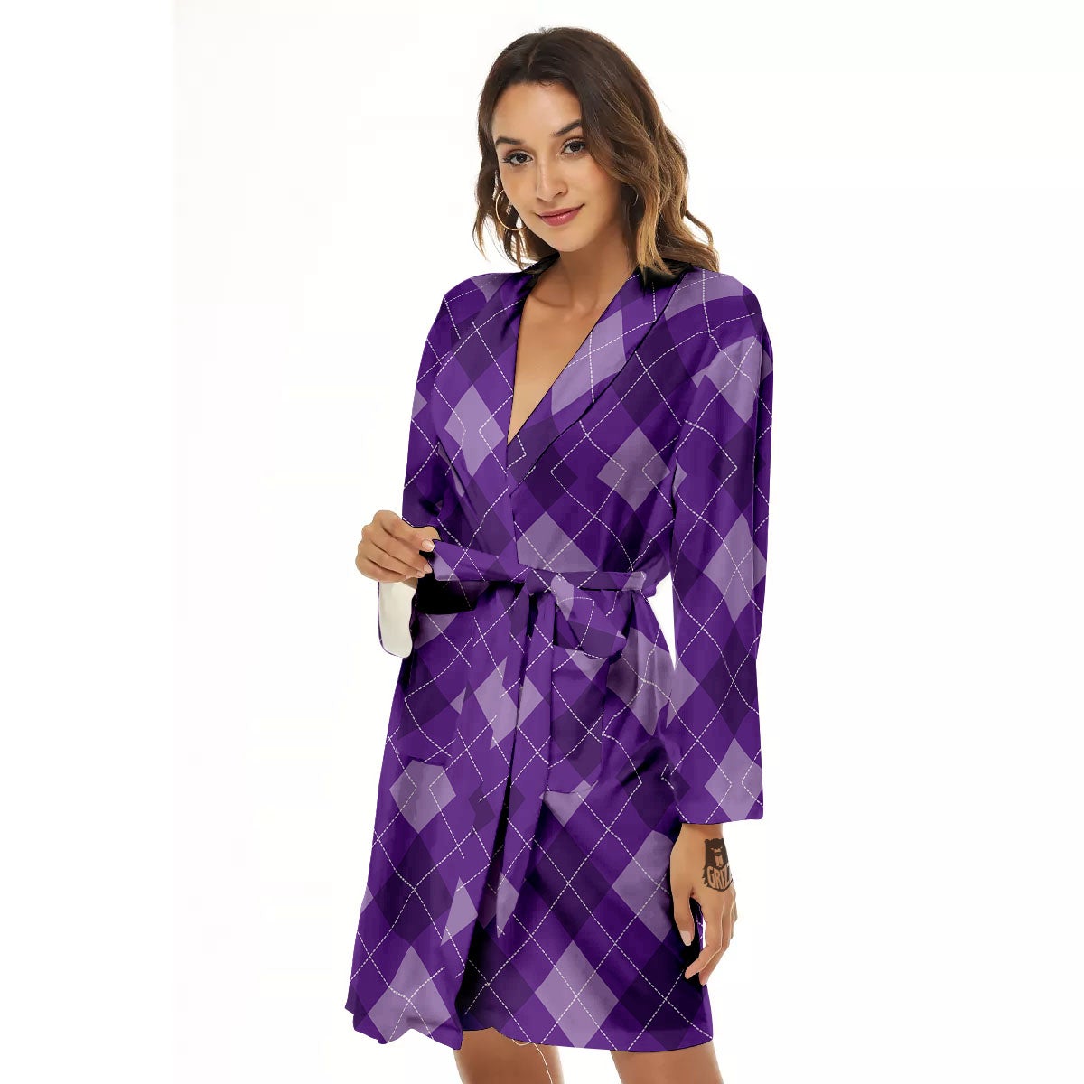 Argyle Purple Print Pattern Women's Robe-grizzshop