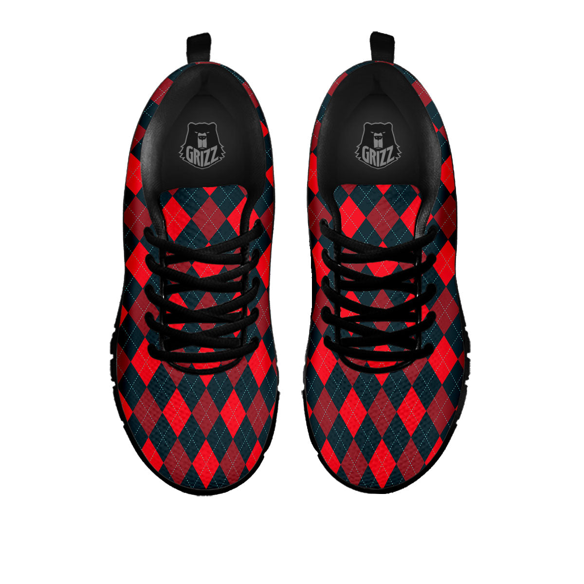 Argyle Red And Black Print Pattern Black Sneaker-grizzshop