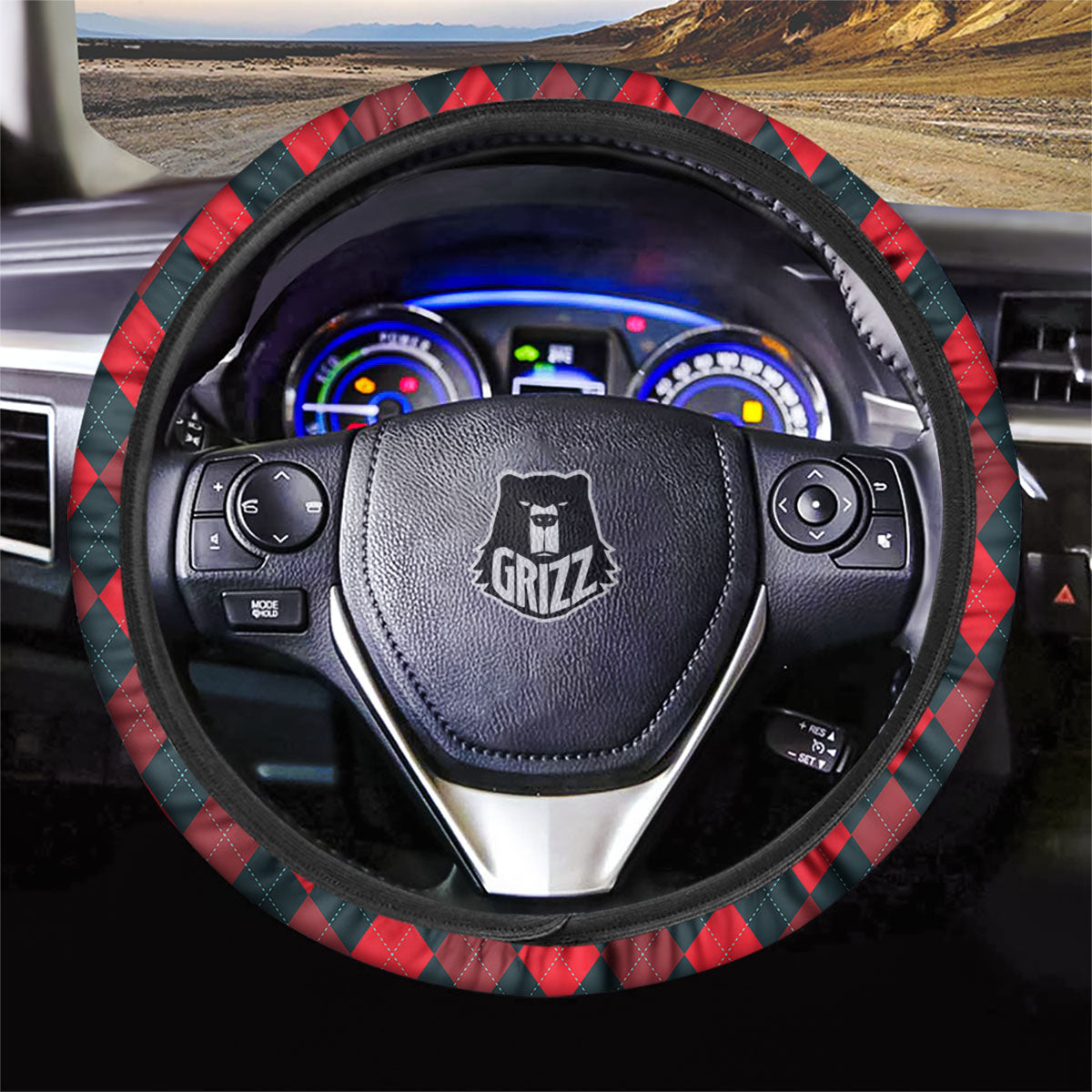Argyle Red And Black Print Pattern Car Steering Wheel Cover-grizzshop