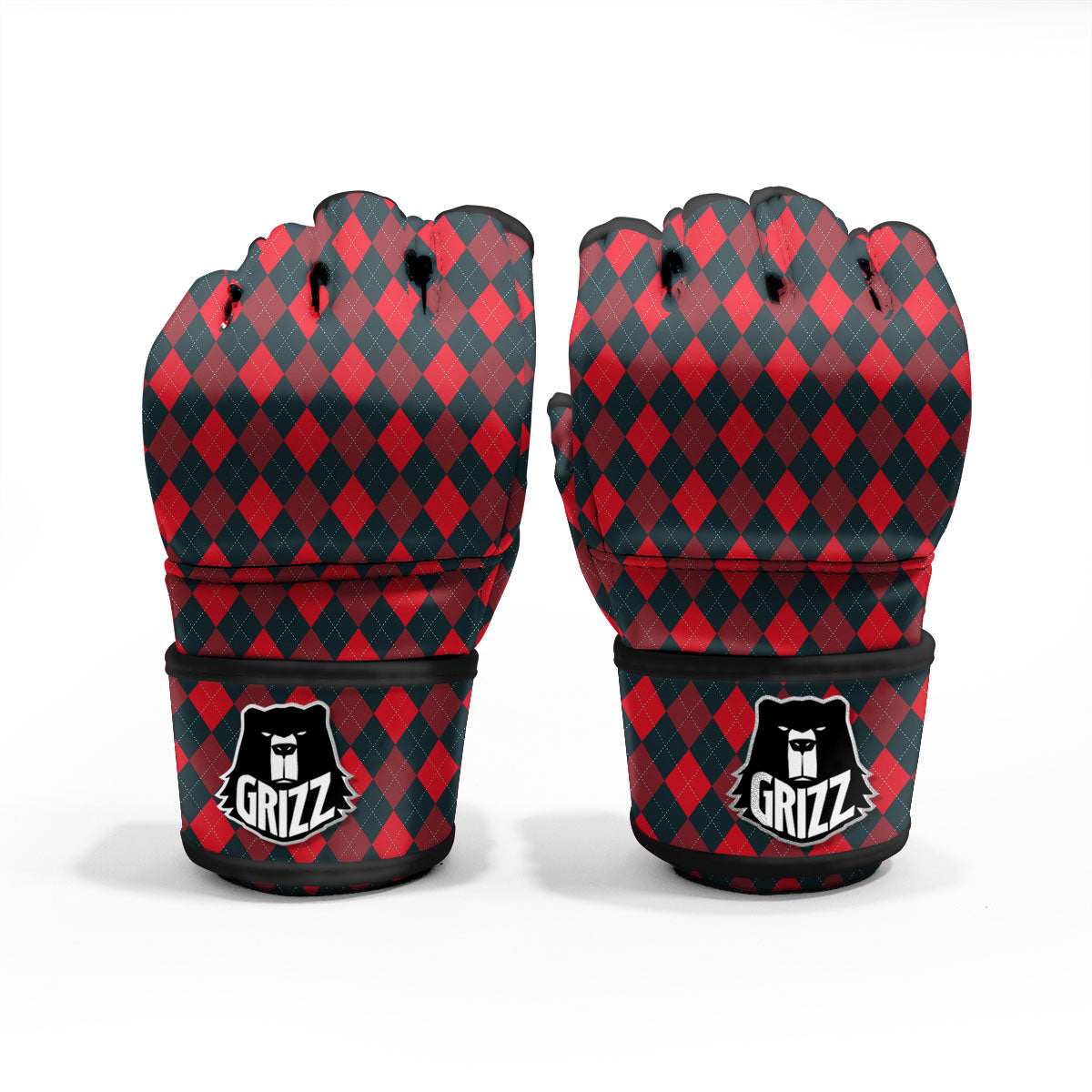 Argyle Red And Black Print Pattern MMA Gloves-grizzshop