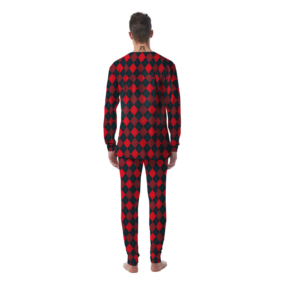 Argyle Red And Black Print Pattern Men's Pajamas-grizzshop