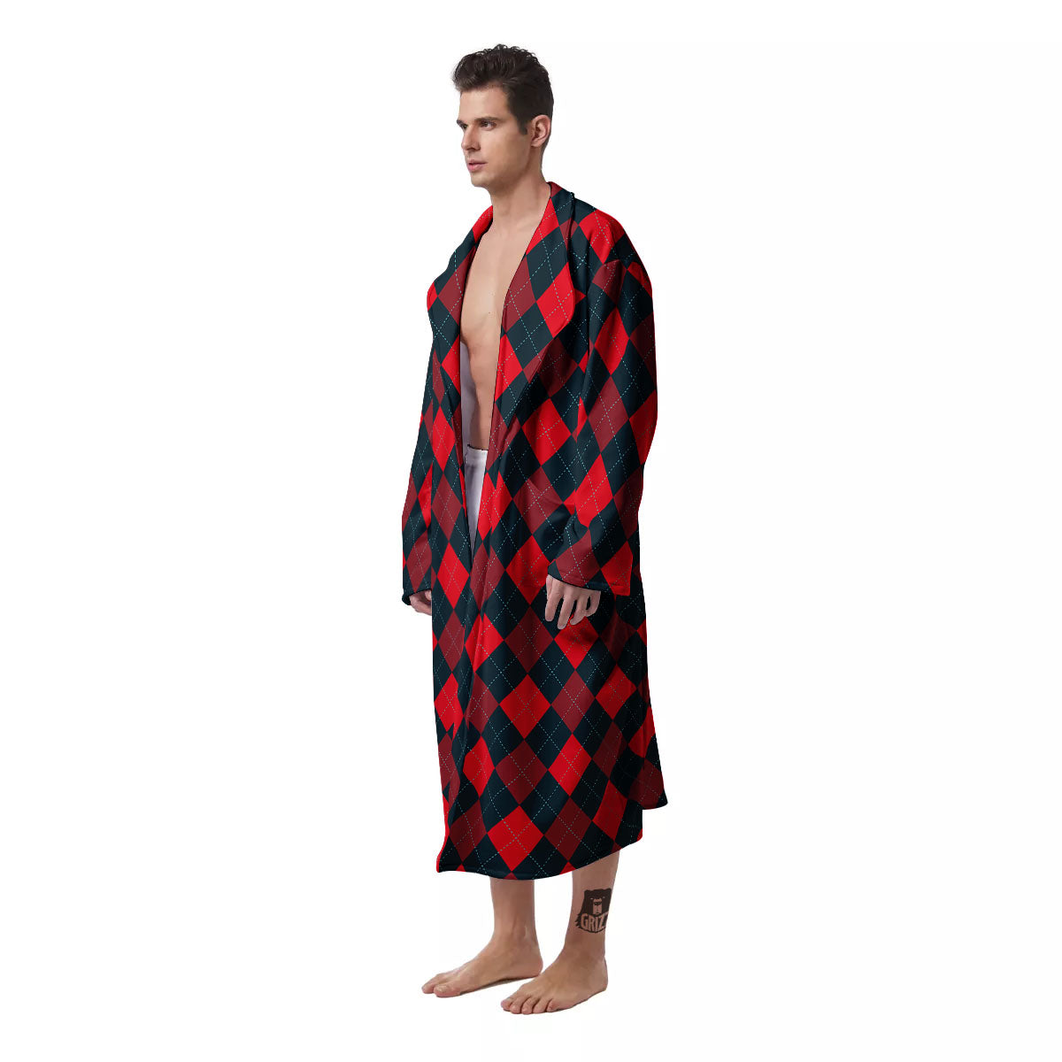 Argyle Red And Black Print Pattern Men's Robe-grizzshop